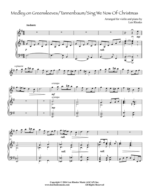 Tannenbaum - Greensleeves - Sing We Now of Christmas - a medley for Violin and Piano (Arr. Len Rhodes) - Traditional (Violin and Piano)