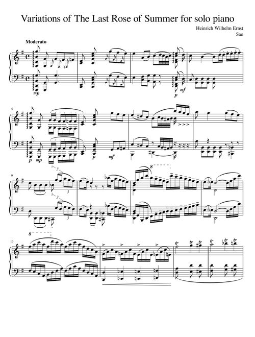 Polyphonic Étude No. 6, "The Last Rose of Summer" - H. W. Ernst for Solo Piano