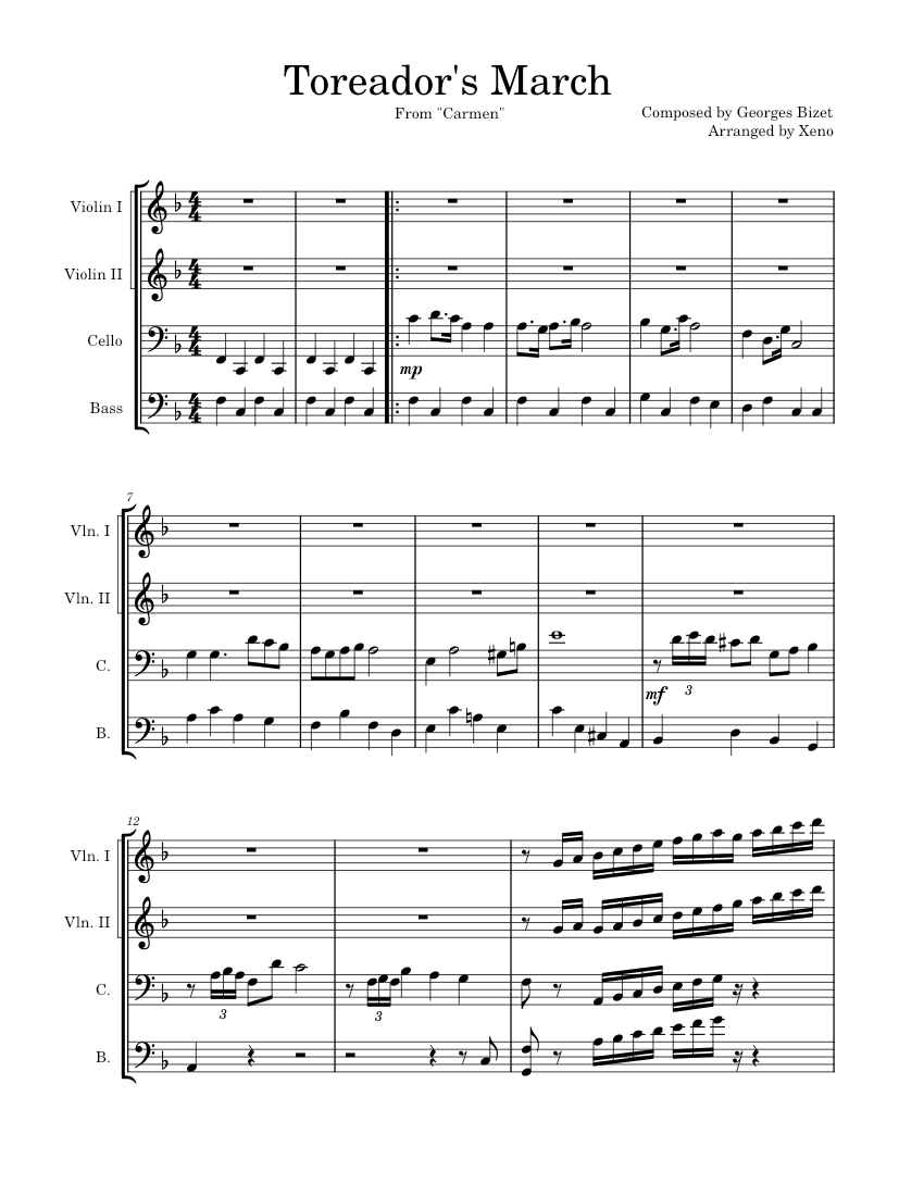 Toreador's March (Freddy Fazbear's Musicbox) Sheet music for Contrabass