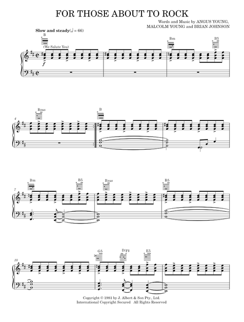 For those about to rock - AC/DC (Piano-Vocal-Guitar)