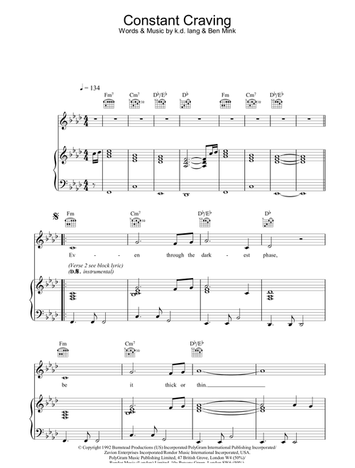 Constant Craving - kd lang (Piano-Vocal-Guitar (Piano Accompaniment))
