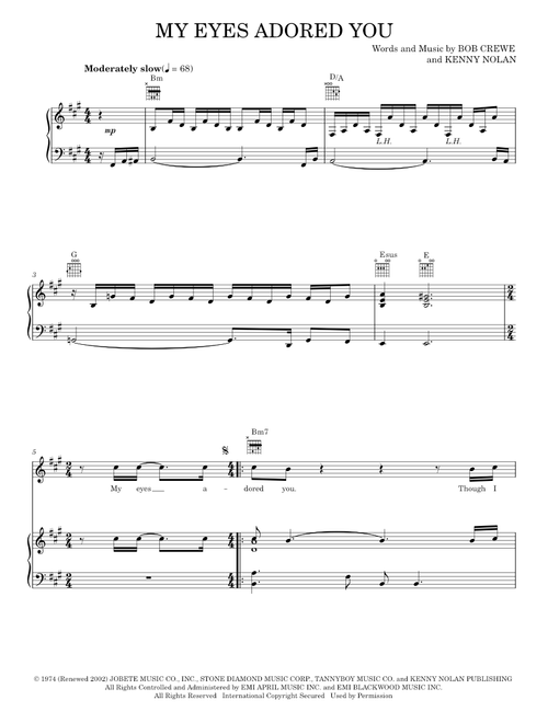 My Eyes Adored You - Frankie Valli, Frankie Valli & The Four Seasons, Jersey Boys Musical, The Four (Piano-Vocal-Guitar)