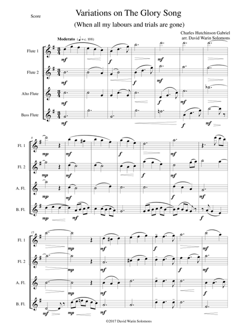 Variations on the Glory Song for flute quartet (Arr. David Warin Solomons) - Charles Hutchinson Gabriel (Woodwind Ensemble)