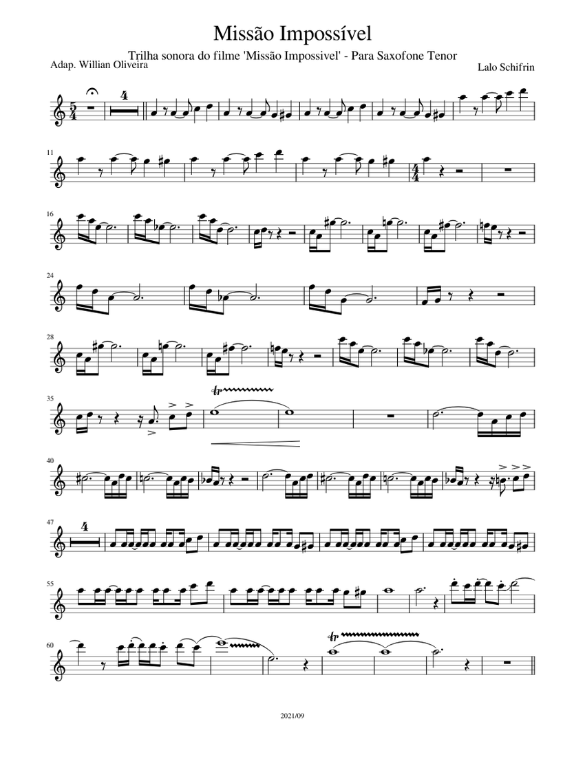Mission Impossible Theme Lalo Schifrin Missão Impossível Sheet music