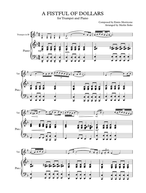 A Fistful Of Dollars (Arr. Merlin Sisko) - Ennio Morricone (Trumpet and Piano)