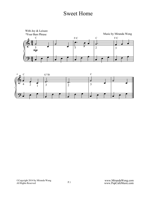 Sweet Home - Easy Piano Solo in C Key - Miranda Wong (Instrumental Duet)