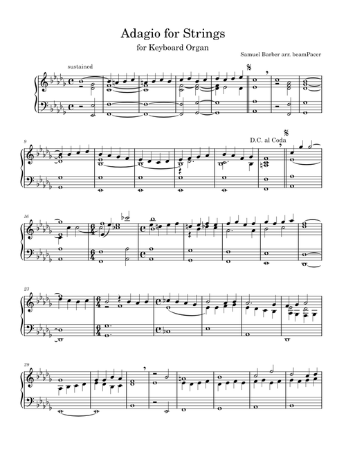 Adagio for Strings for Keyboard Organ – Samuel Barber