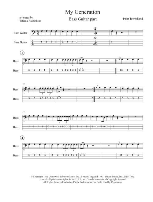 My Generation (Arr. Tatiana Riabinkina) - The Who (Bass Tab)