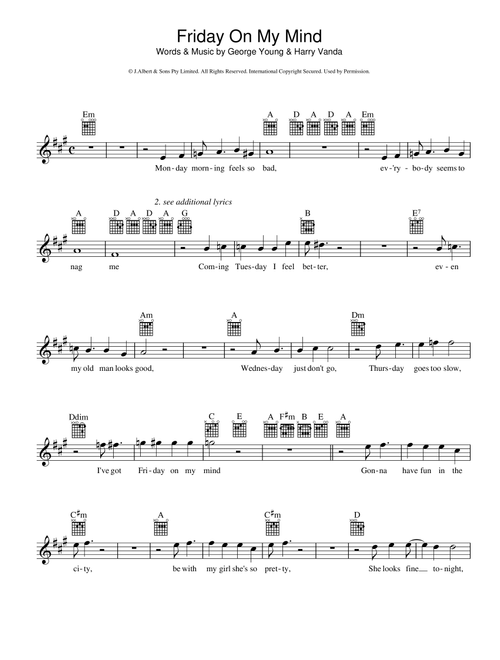 Friday On My Mind - The Easybeats (Lead Sheet - Fake Book)