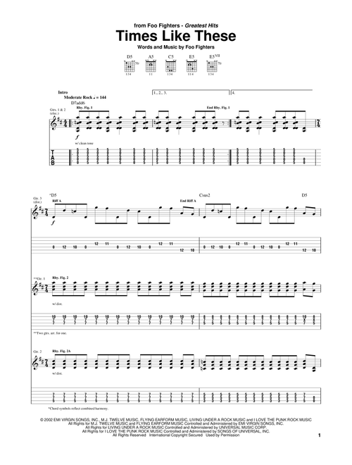 Times Like These - Foo Fighters (Guitar Tab)