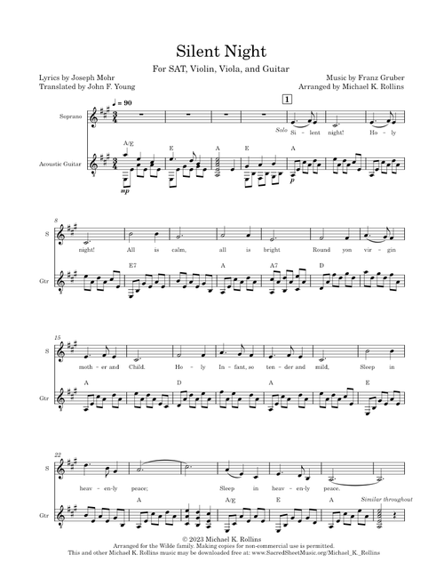 Silent Night (3 singers + small ensemble) – Arr. Michael K. Rollins