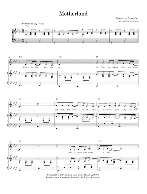 Motherland - Natalie Merchant (Piano-Vocal-Guitar)