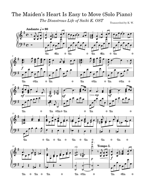 The Maiden's Heart Is Easy to Move -- Solo Piano (Saiki K. OST)