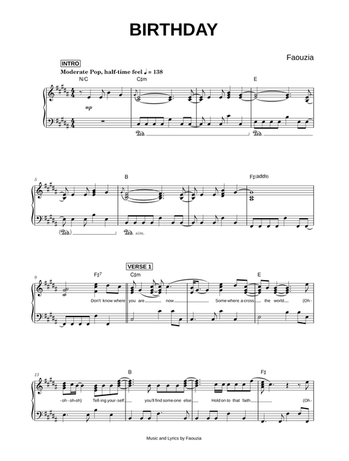 BIRTHDAY - Faouzia (Piano)