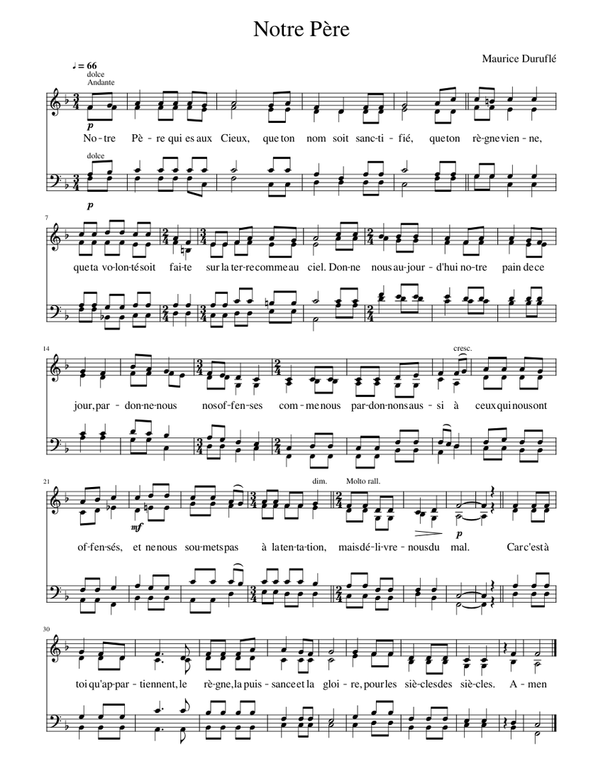 Notre Père Maurice Duruflé Sheet music for Piano (Piano Duo