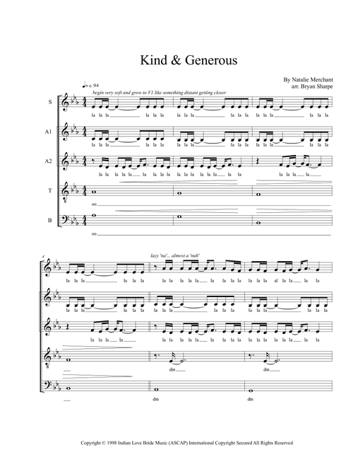 Kind & Generous (Arr. Bryan Sharpe) - Natalie Merchant (Choral, SATB divisi)