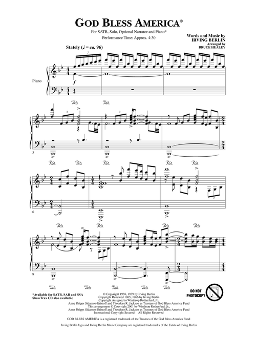 God Bless America (arr. Bruce Healey) - Irving Berlin (Choral, SATB)