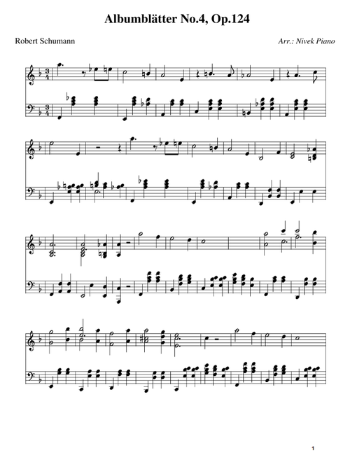 Albumblätter No.4, Op.124 - Robert Schumann (Arr. Nivek Piano) (Piano Solo)