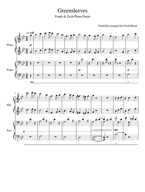 Greensleeves Piano Duet