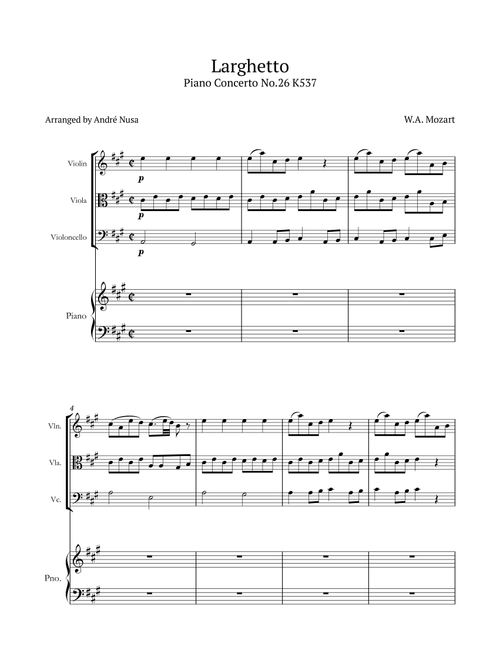 Piano Concerto No.26 Larghetto (Arr. André Nusa) - WA Mozart (String Ensemble)