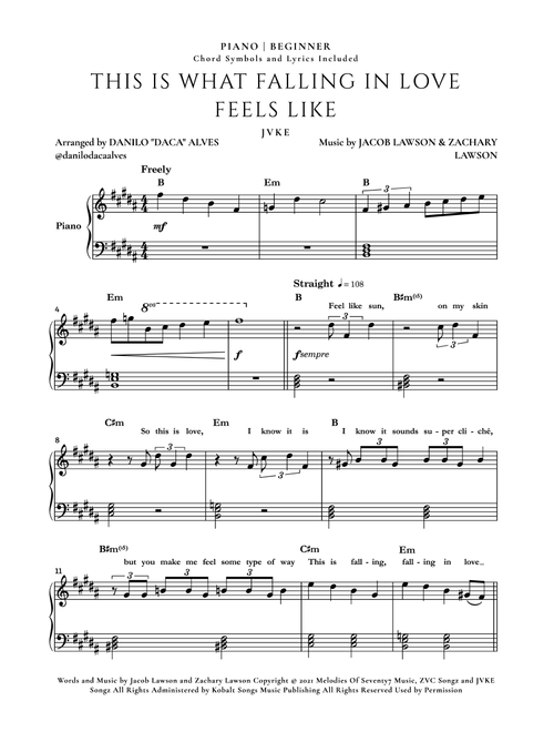 This Is What Falling In Love Feels Like (Arr. Danilo "Daca" Alves) - Jvke (Easy Piano)