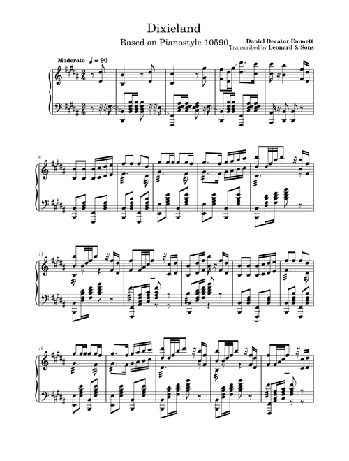 Dixieland – Daniel Decatur Emmett Piano roll based on Pianostyle No. 10590
