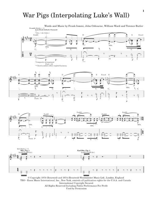 War Pigs (Interpolating Luke's Wall) - Black Sabbath, Faith No More, Ozzy Osbourne (Guitar Tab)