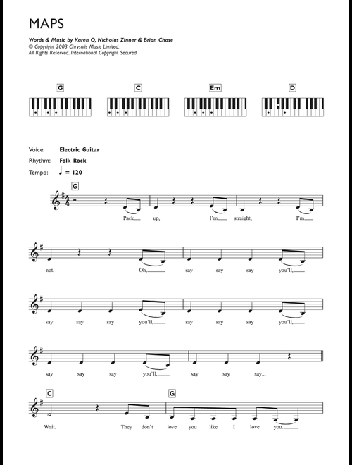 Maps - Yeah Yeah Yeahs (Piano Chords-Lyrics)