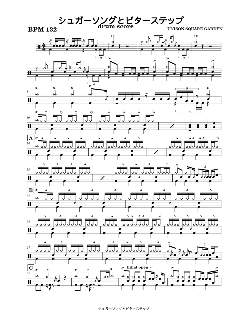 シュガーソングとビターステップ Sheet music for Drum group