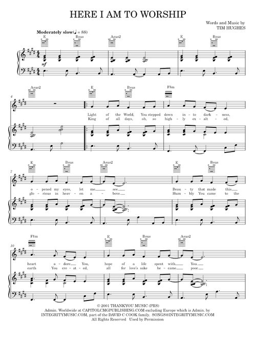 Here I Am To Worship - Tim Hughes (Piano-Vocal-Guitar)