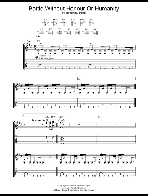 Battle Without Honor Or Humanity - Tomoyasu Hotei (Guitar Tab)