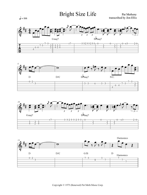 Bright Size Life (Arr. P. Metheny) - Pat Metheny (Guitar Tab)