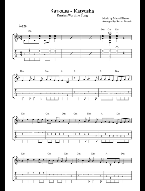 Katyusha (Arr. Suzan Beyazit) - Matvei Blanter (Guitar Tab)