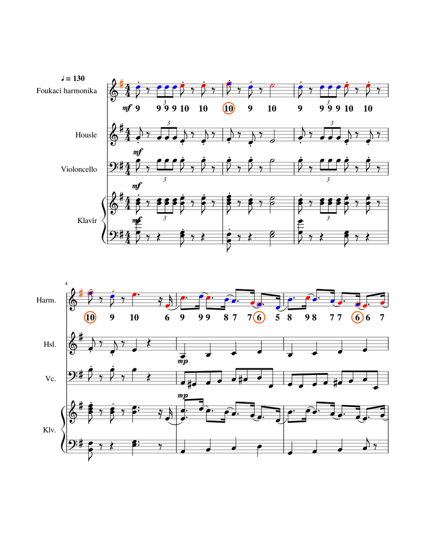 The Nutcracker March Sheet music for Piano, Violin, Cello, Harmonica