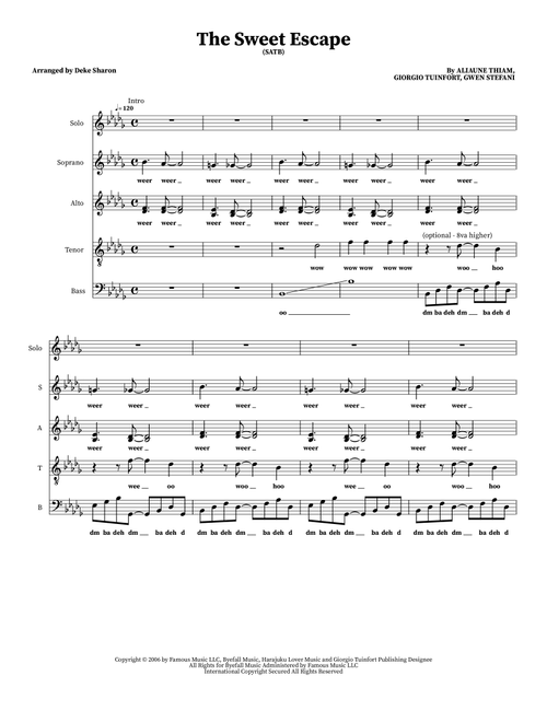 The Sweet Escape (Arr. Deke Sharon) - Gwen Stefani Featuring Akon (Choral, SATB)