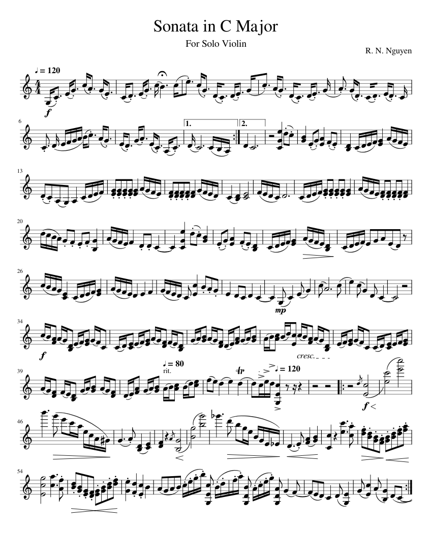 Sonata in C Major For Solo Violin Sheet Music for Violin (Solo ...