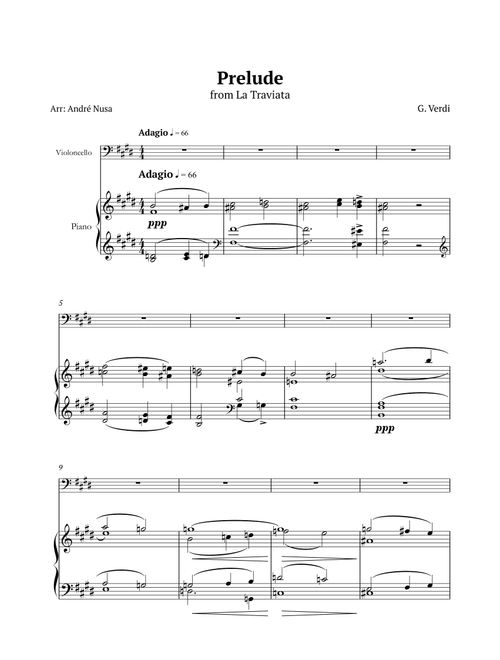 Prelude from La Traviata for Intermediate piano and violoncello (Arr. André Nusa) - Giuseppe Verdi (Cello and Piano)