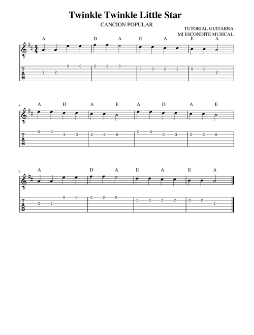Twinkle twinkle little star – Misc Children Twinkle twinkle little star – TAB GUITARRA