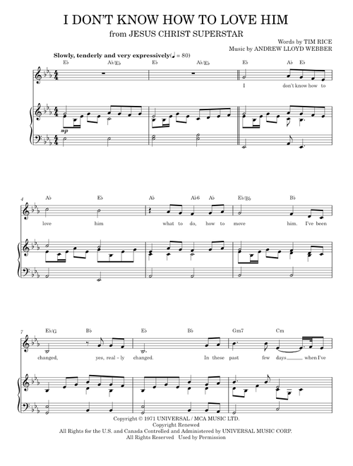 I Don't Know How To Love Him - Helen Reddy (Piano Vocal)