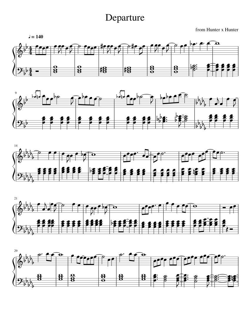 Departure Hunter x Hunter Theme Song Sheet music for Piano (Solo