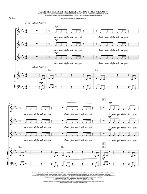 A Little Party Never Killed Nobody (all We Got) (Arr. Jeffrey Bowen) - Kamaal Fareed, Andrea Martin, Stacy Ferguson (Choral, SSA)