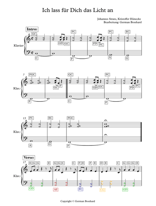 Ich Lass Fur Dich Das Licht An (Arr. German Bosshard) - Revolverheld (Easy Piano)