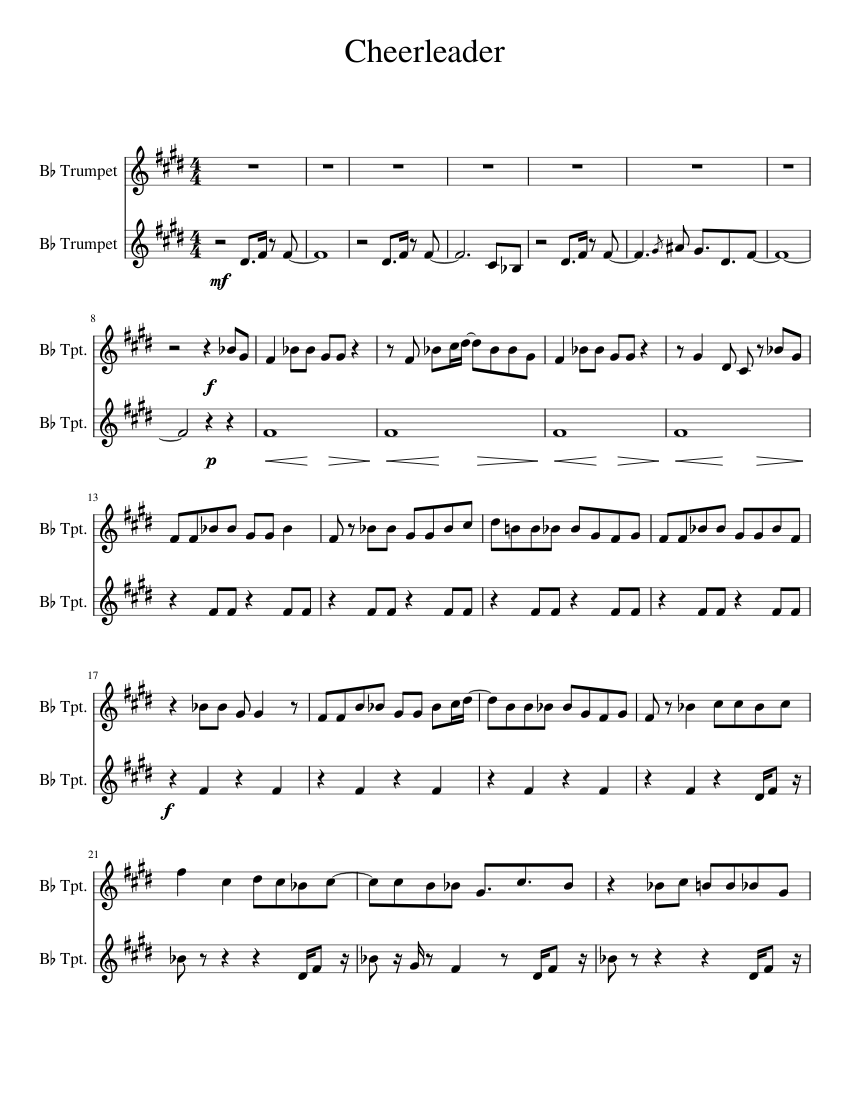 Cheerleader Omi Cheerleader Trumpet Duet Sheet Music For Trumpet In B