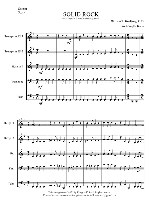 "SOLID ROCK" for brass quintet (Arr. Douglas Kuite) - William B. Bradbury (Brass Ensemble)
