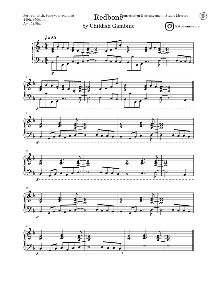 Redbone Childish Gambino Sheet music for Piano (Solo)