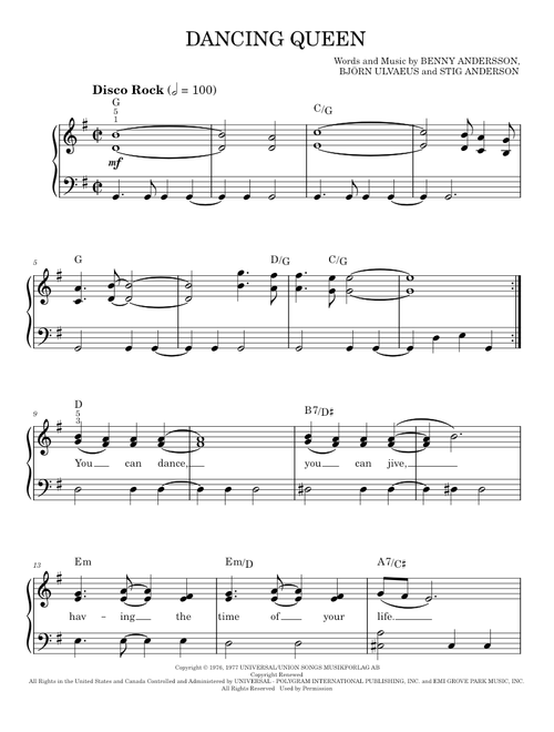 Dancing Queen - ABBA, Mamma Mia! Movie, Mamma Mia! Musical (Easy Piano)