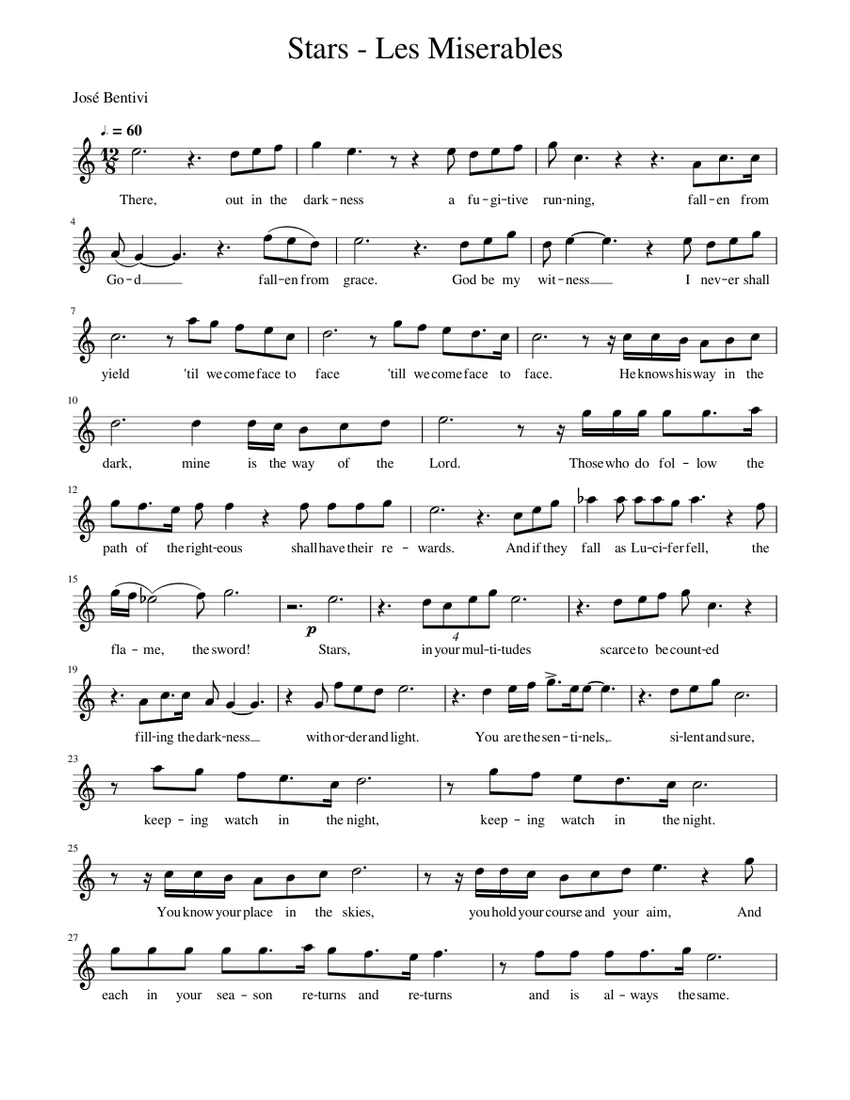 Stars - Les Miserables Sheet Music for Flute (Solo) | MuseScore.com