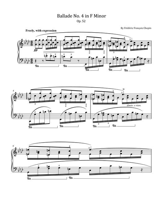 Chopin - Ballade No. 4 in F Minor - Op.52- Original With Fingered - For Piano Solo (Arr. poon) - Frédéric François Chopin (Piano Solo)