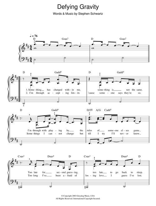 Defying Gravity (from Wicked) - Glee Cast, Stephen Schwartz, Glee (TV Series) (Easy Piano)