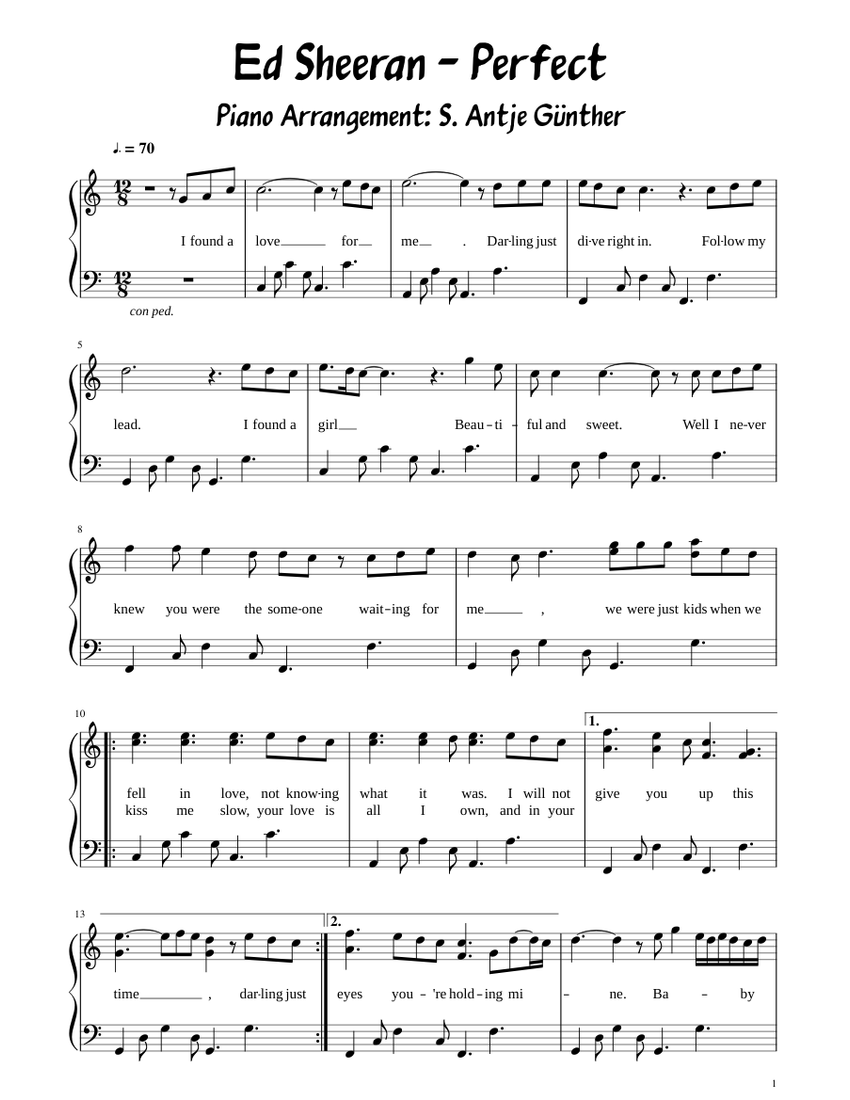 Perfect - Ed Sheeran Sheet Music for Piano (Solo) | MuseScore.com